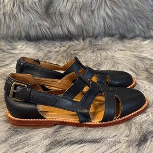 Wolf & Badger Black Leather Strappy Shoes Size 36